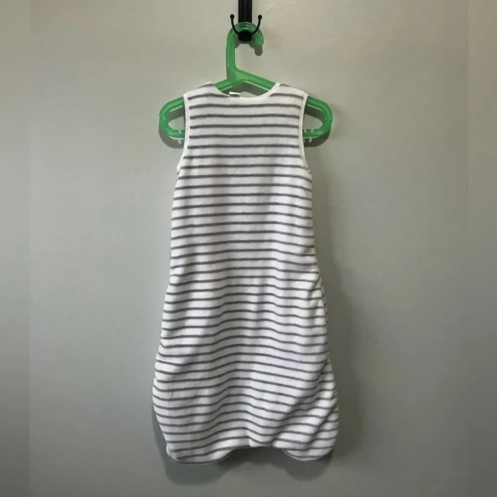 Nordstrom Baby White & Grey Striped Fleece Sleep Sack 0-12 months NWOT